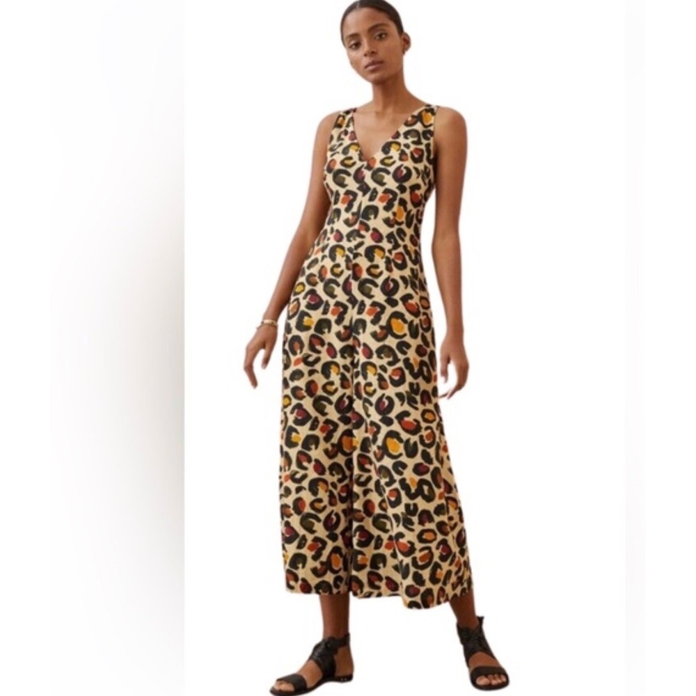 Farm Rio Jumpsuit Women S Petite Linen Sleeveless Leopard Print Cropped Wide Leg